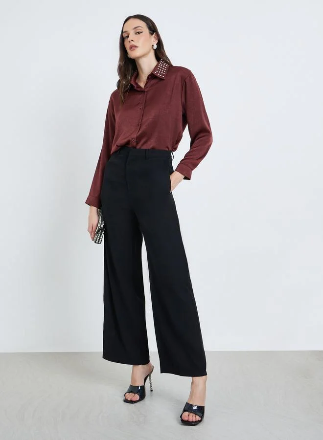 Styli  Women Black Wide Leg Trousers for Women | Best Price UAE